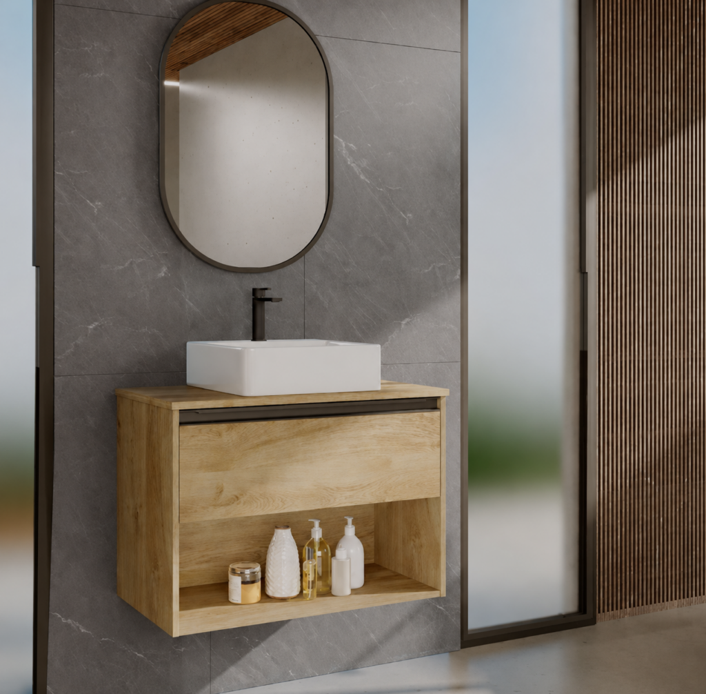 Mueble de baño suspendido madera roble cajon koine en Elola Dos tienda de muebles de baño en Corredor de Henares